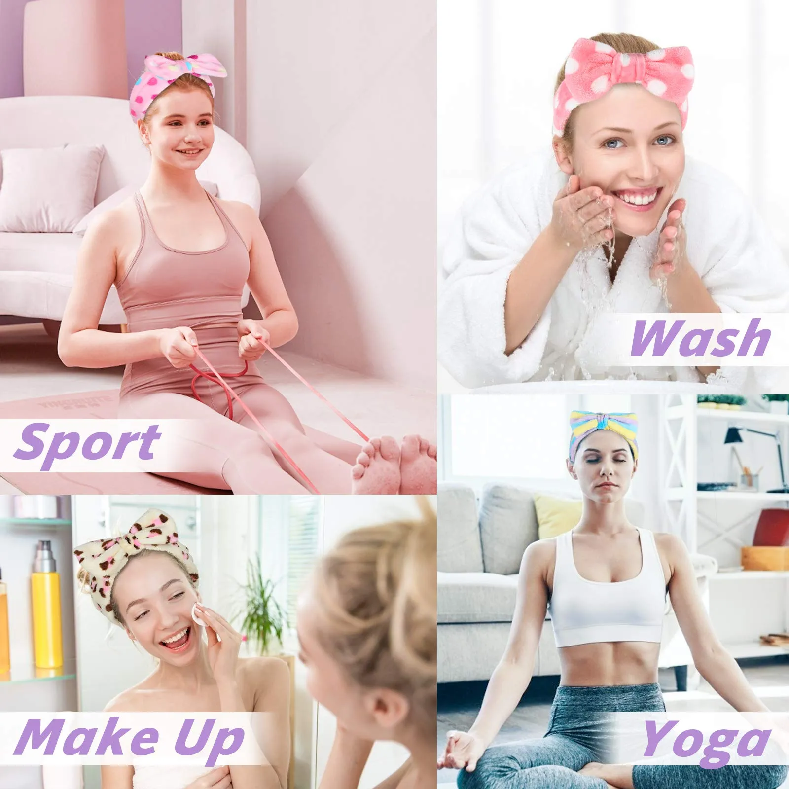 3 otters Bow Hair Band, 12PCS Fuzzy Fleece Makeup Headbands, Spa Headband for Teen Girls, Coral Skincare Head Wraps for Women