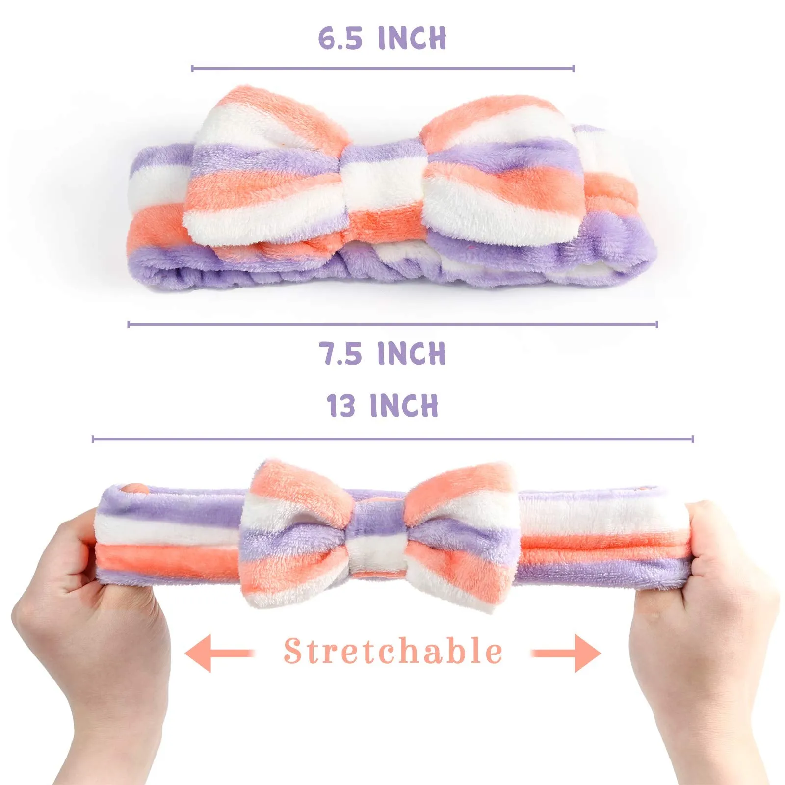 3 otters Bow Hair Band, 12PCS Fuzzy Fleece Makeup Headbands, Spa Headband for Teen Girls, Coral Skincare Head Wraps for Women