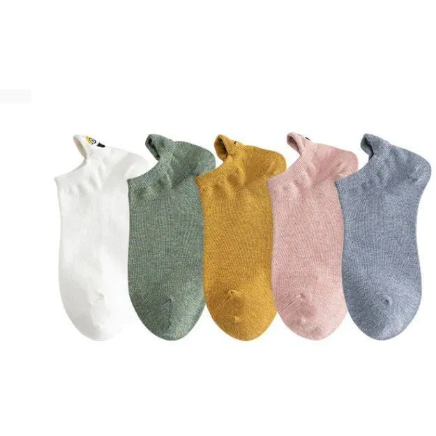 5 Pairs/Pack Embroidered Happy Mood Expressions Women Socks