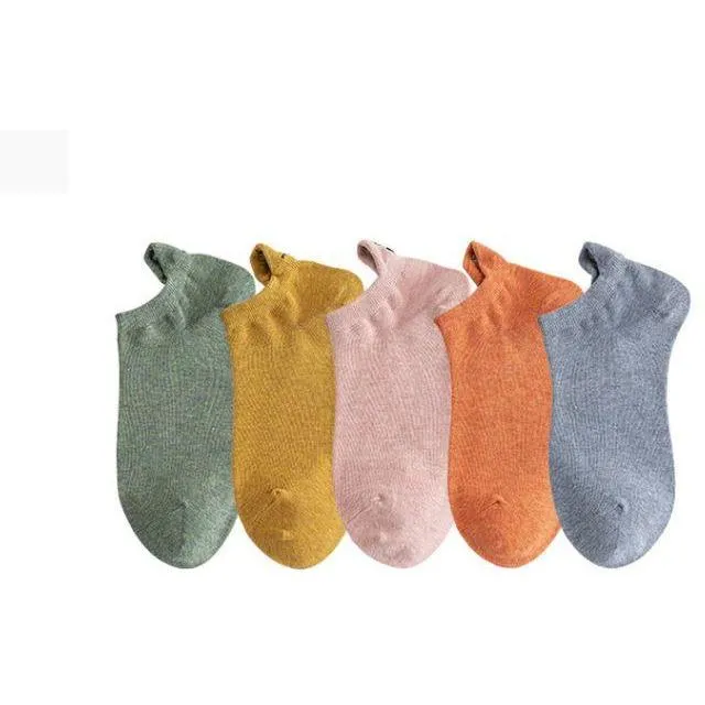 5 Pairs/Pack Embroidered Happy Mood Expressions Women Socks