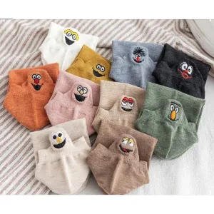 5 Pairs/Pack Embroidered Happy Mood Expressions Women Socks