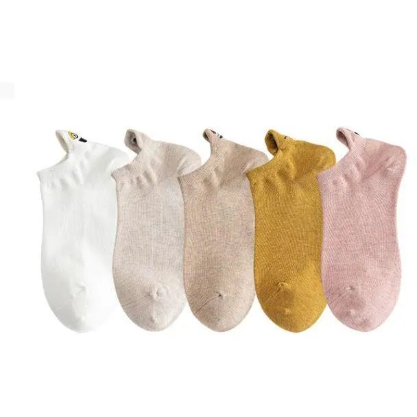 5 Pairs/Pack Embroidered Happy Mood Expressions Women Socks