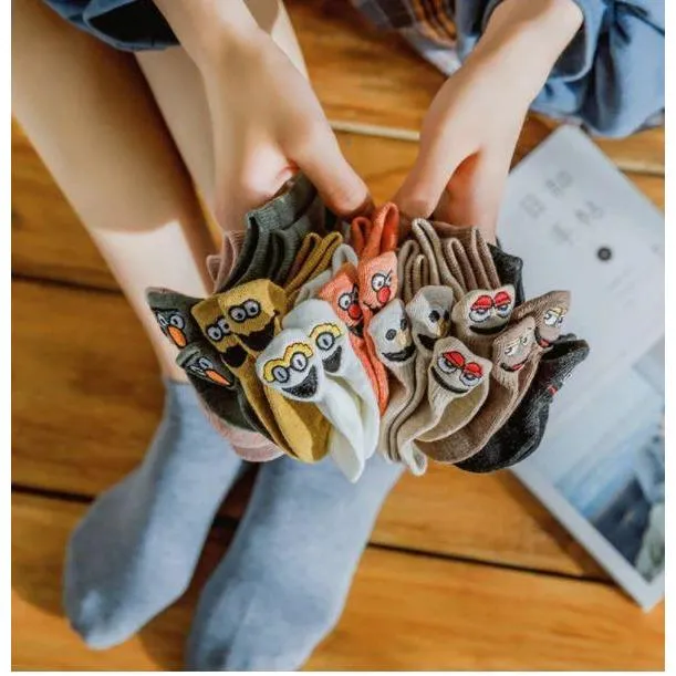 5 Pairs/Pack Embroidered Happy Mood Expressions Women Socks