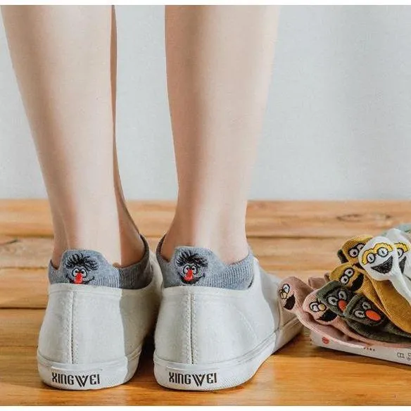 5 Pairs/Pack Embroidered Happy Mood Expressions Women Socks