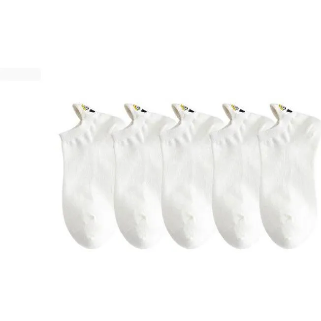 5 Pairs/Pack Embroidered Happy Mood Expressions Women Socks