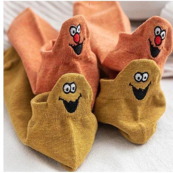 5 Pairs/Pack Embroidered Happy Mood Expressions Women Socks