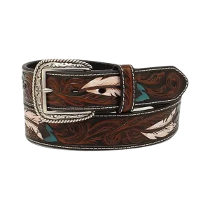 Ariat Men's Brown with Feather Tooling Western Belt