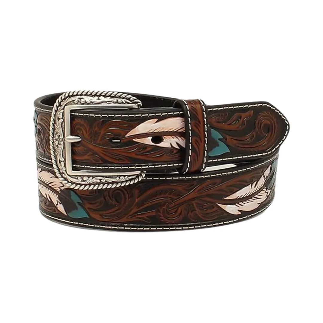 Ariat Men's Brown with Feather Tooling Western Belt