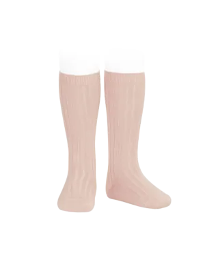 Basic Rib Knee High Socks - Old rose