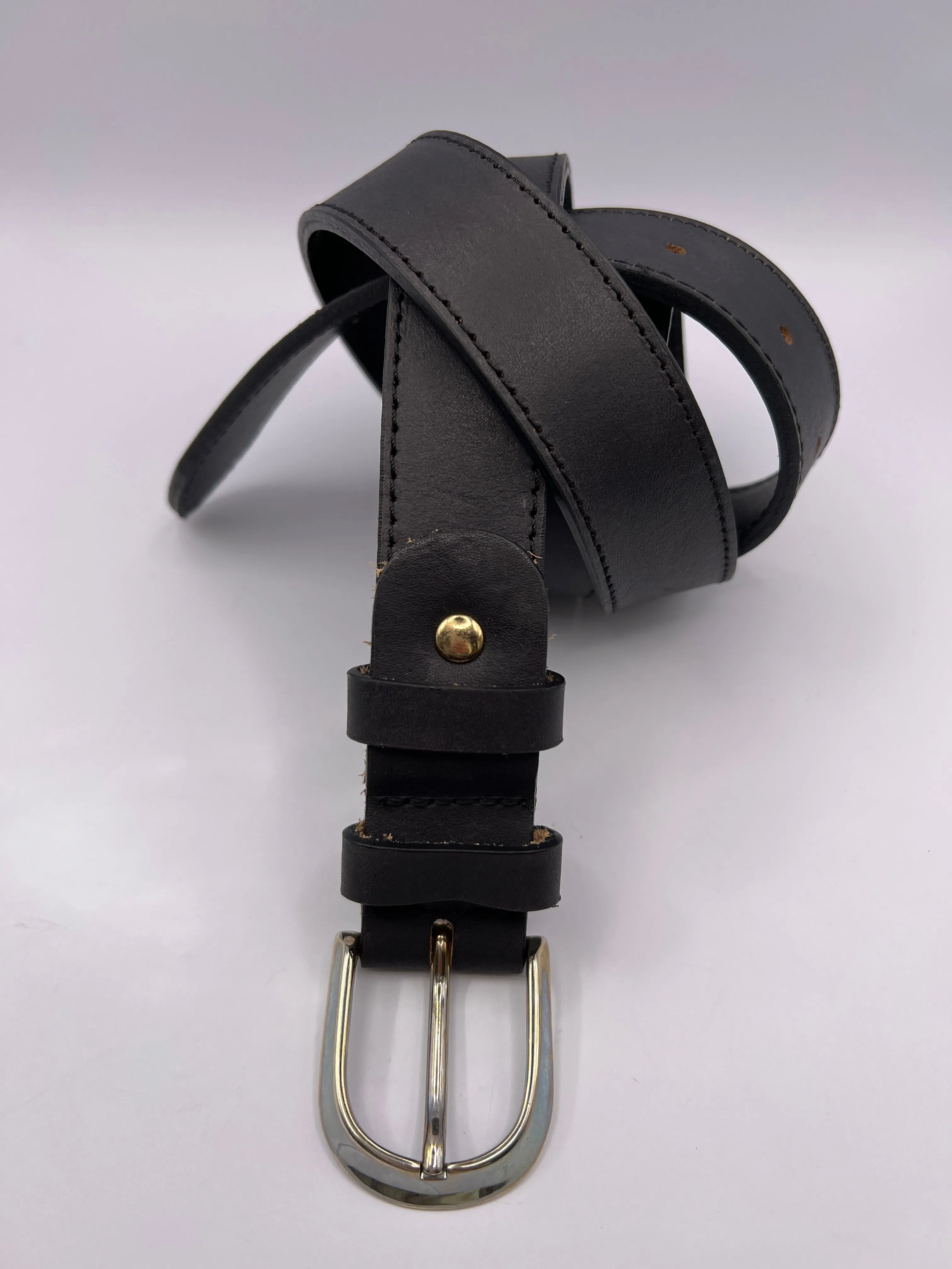 Blondish Black Handmade Leather Belt with Silver Adornment for Women