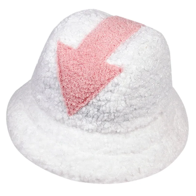 Borg Fabric Winter Warm Arrow Symbol Printed Bucket Hats For Women
