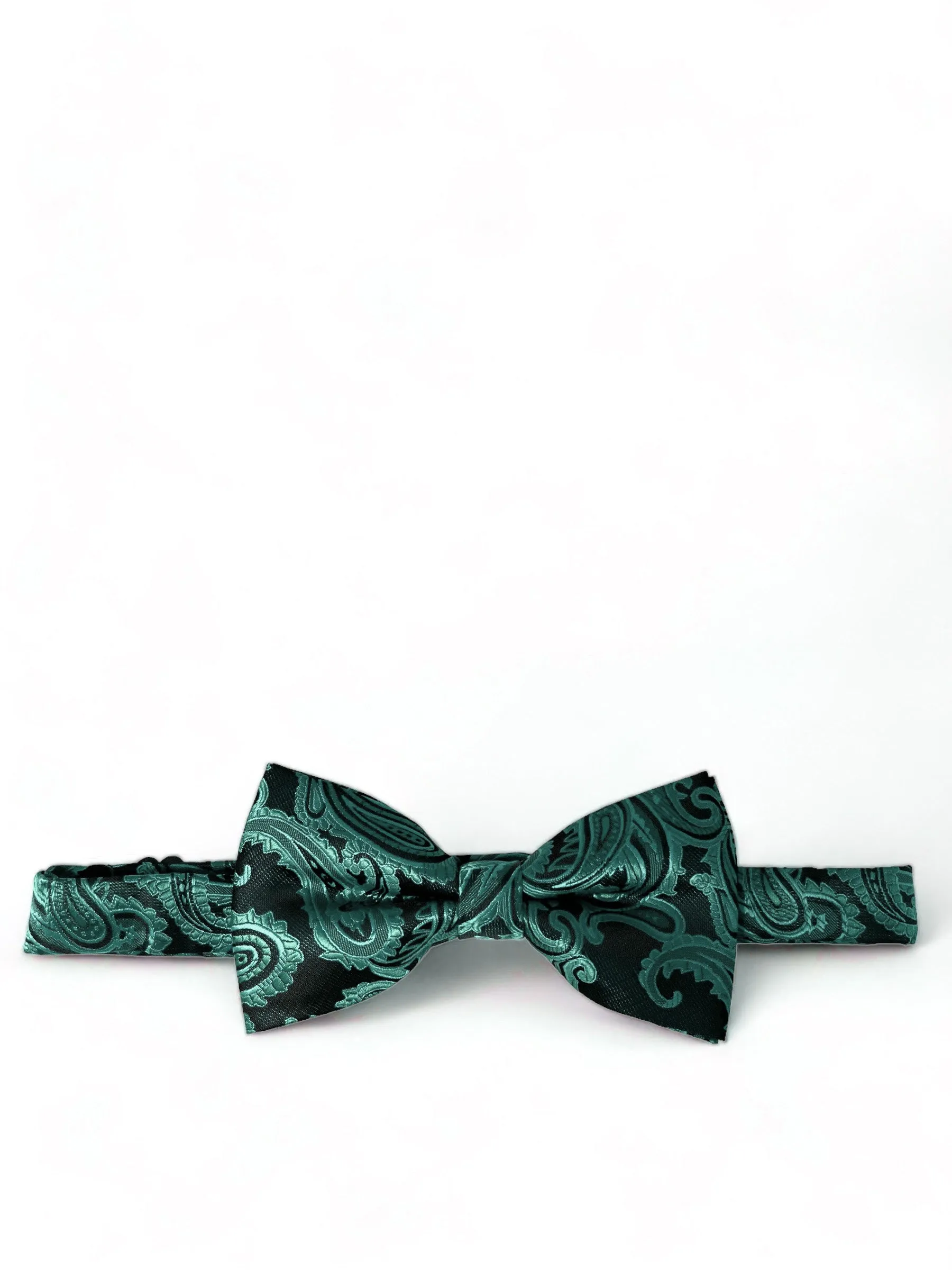 Bright Emerald Green and Black Paisley Bow Tie