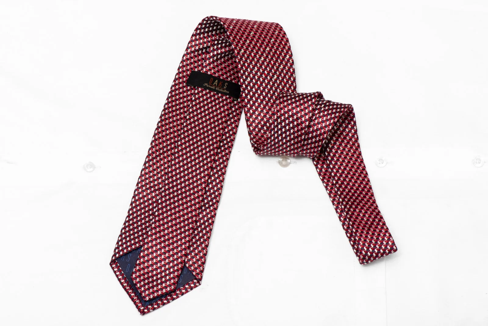 Burgundy Silver Blue Diagonal Micro Checkered Rhinestone Silk Tie With Sparkles
