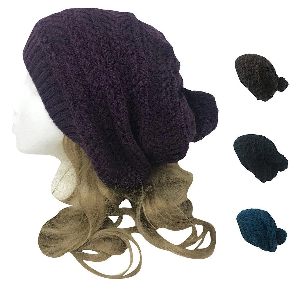 Casaba Warm Beanies French Beret Braided Knit with Pom Hats Caps for Women