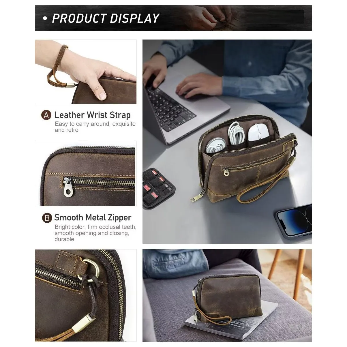 CowLuxe Stylish Leather Men's Accessory Bag