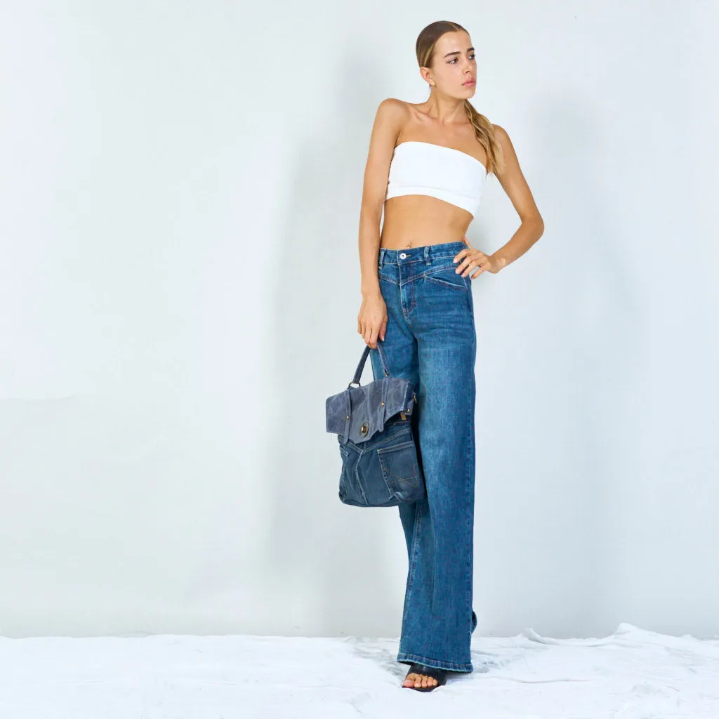 Denim and distressed leather handbags with brass hardware wholesale