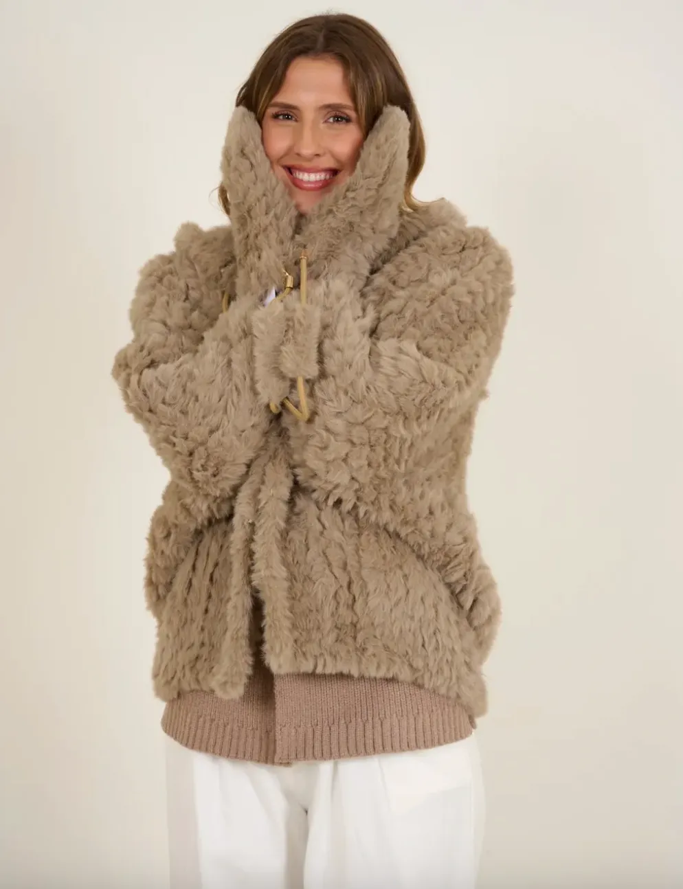 Faux Fur Mits Taupe