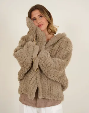Faux Fur Mits Taupe