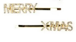 GOLD MERRY CHRISTMAS BLING HAIR CLIPS