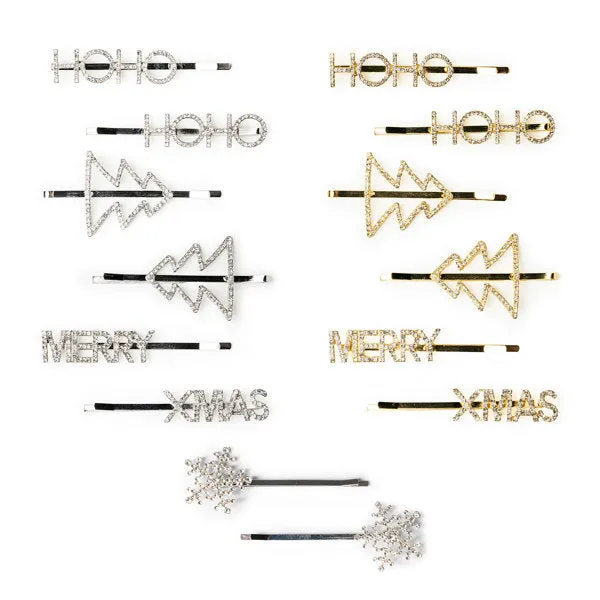 GOLD MERRY CHRISTMAS BLING HAIR CLIPS
