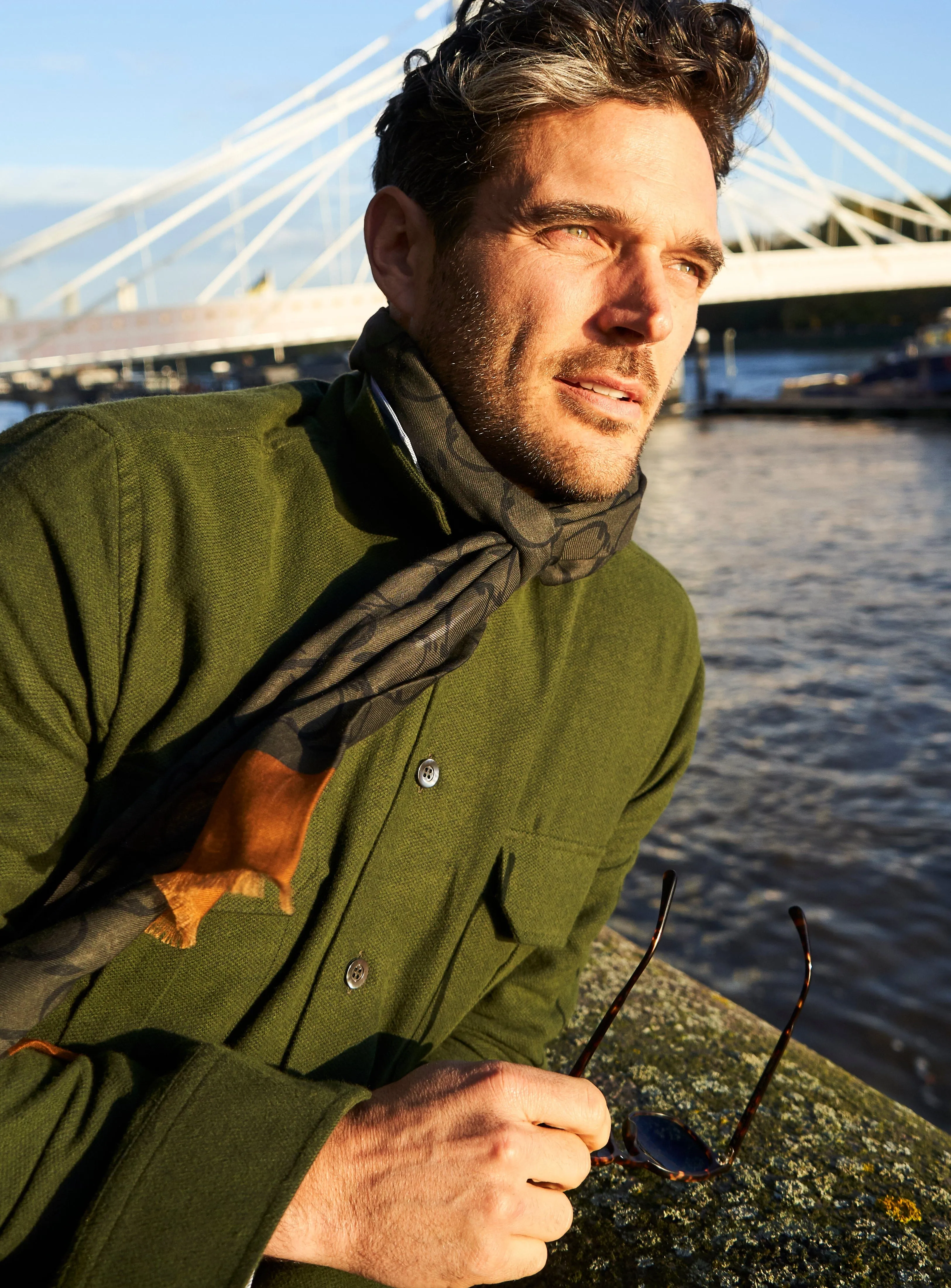 Italian Tencel Biodegradable Neem Green Border Scarf