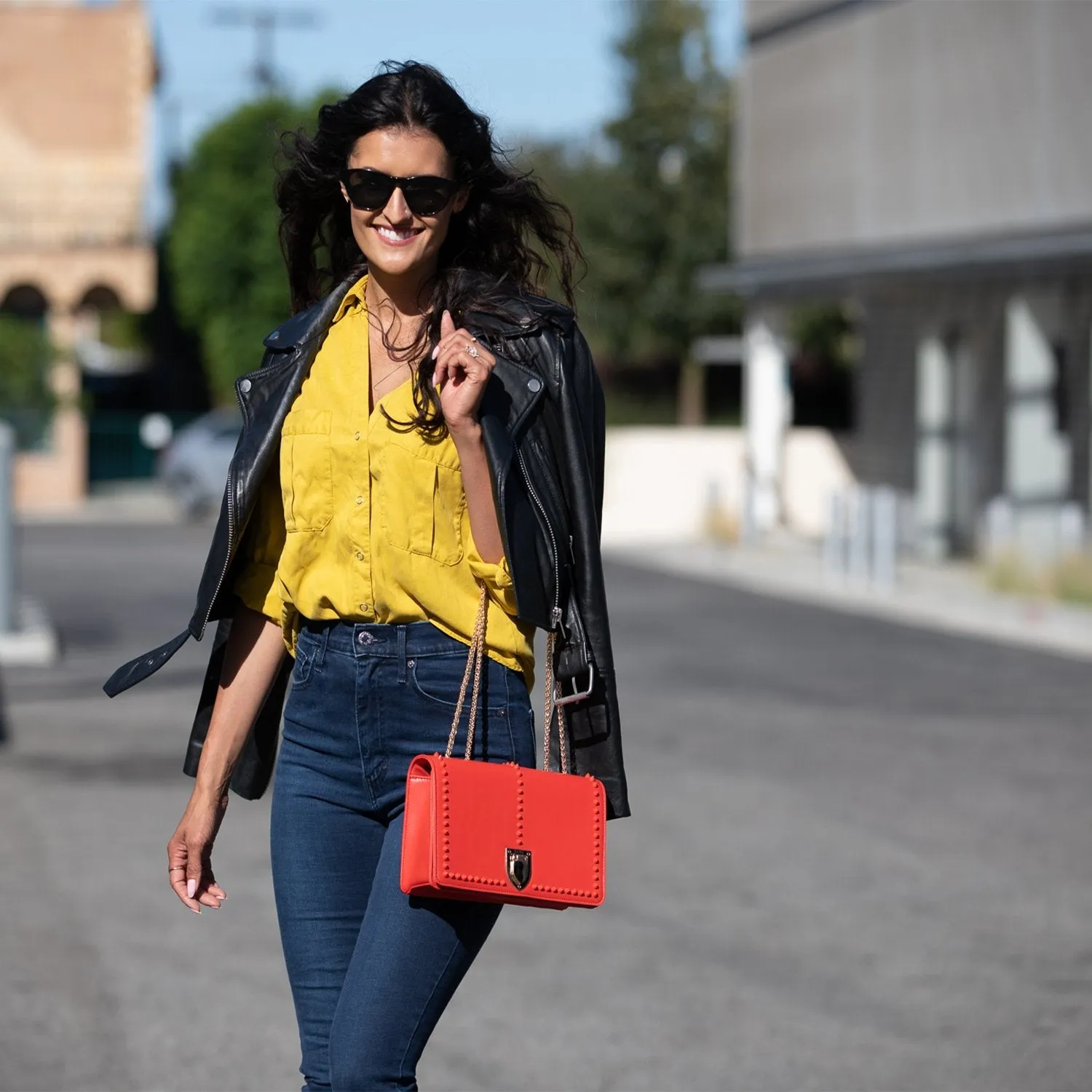 Josie Red Leather Purse With Chain