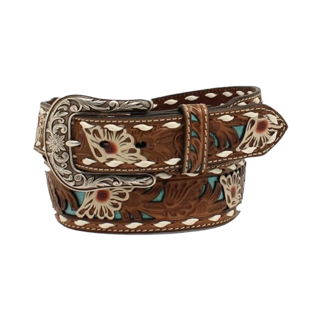 M&F Women's Ariat Floral Pierced Lacing Brown Belt