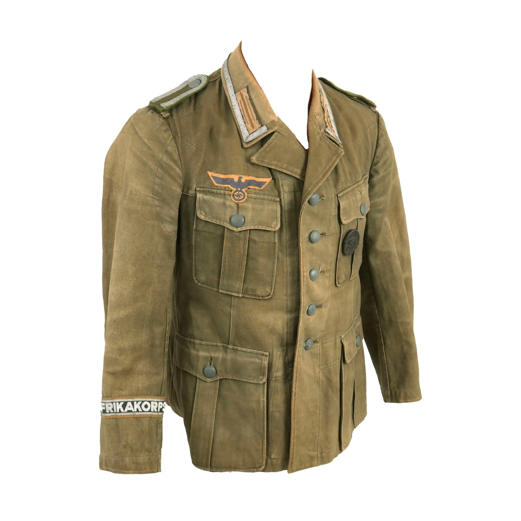 Original German WWII U.S. P.O.W. Afrika Korps Panzergrenadier NCO M41 Tropical Tunic with Post War Re-attached Insignia