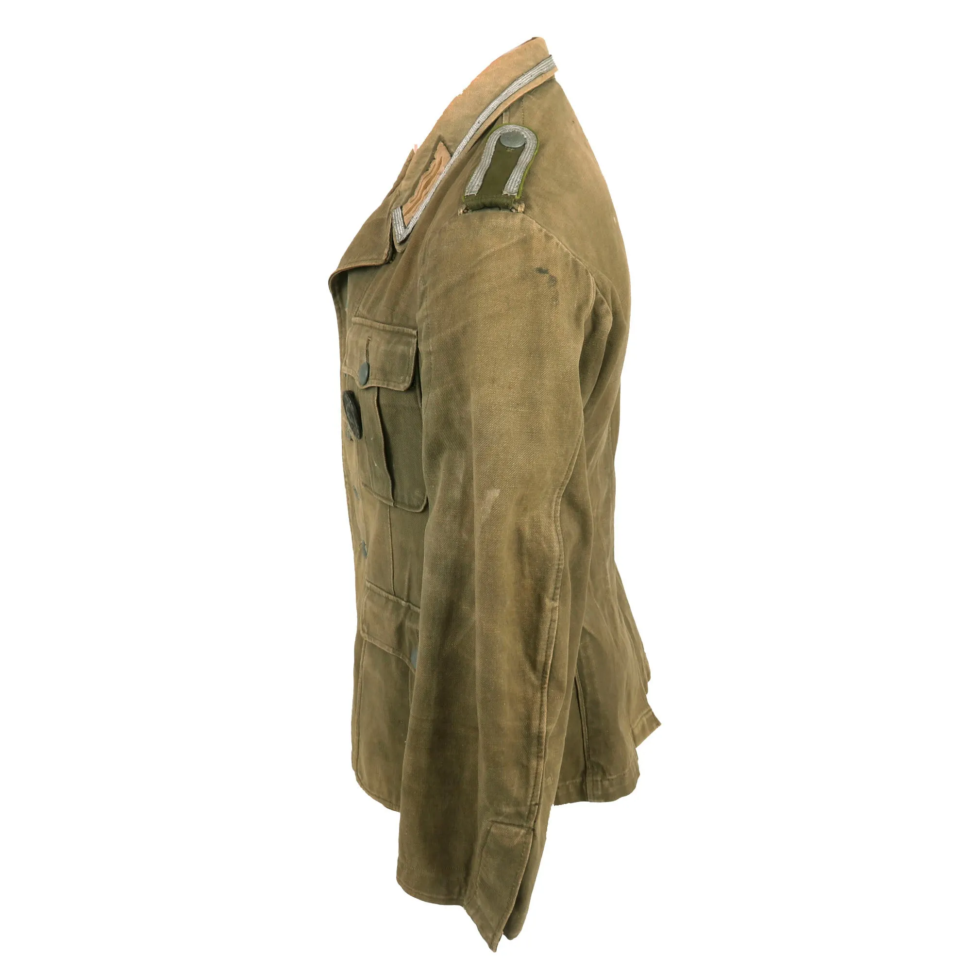 Original German WWII U.S. P.O.W. Afrika Korps Panzergrenadier NCO M41 Tropical Tunic with Post War Re-attached Insignia