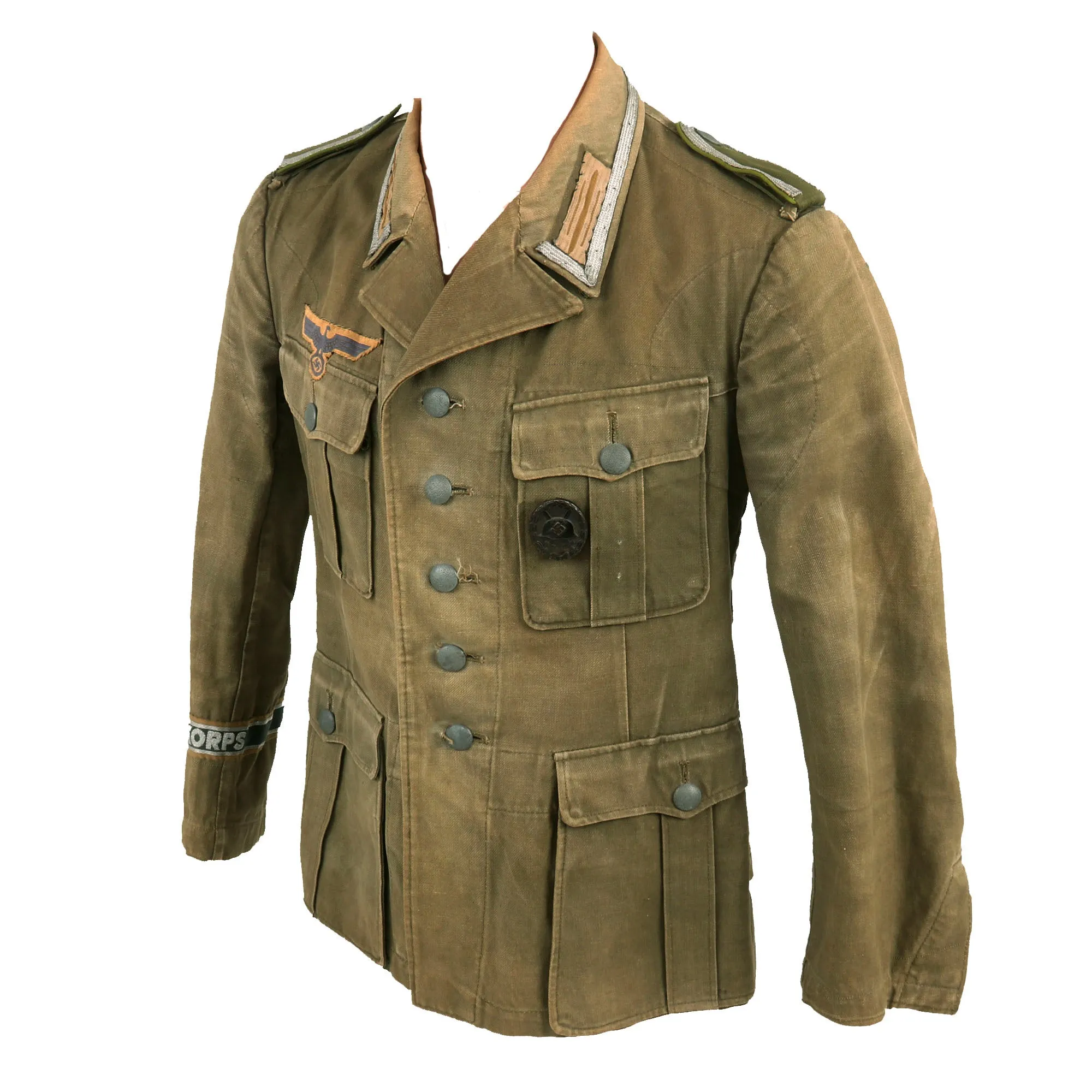 Original German WWII U.S. P.O.W. Afrika Korps Panzergrenadier NCO M41 Tropical Tunic with Post War Re-attached Insignia