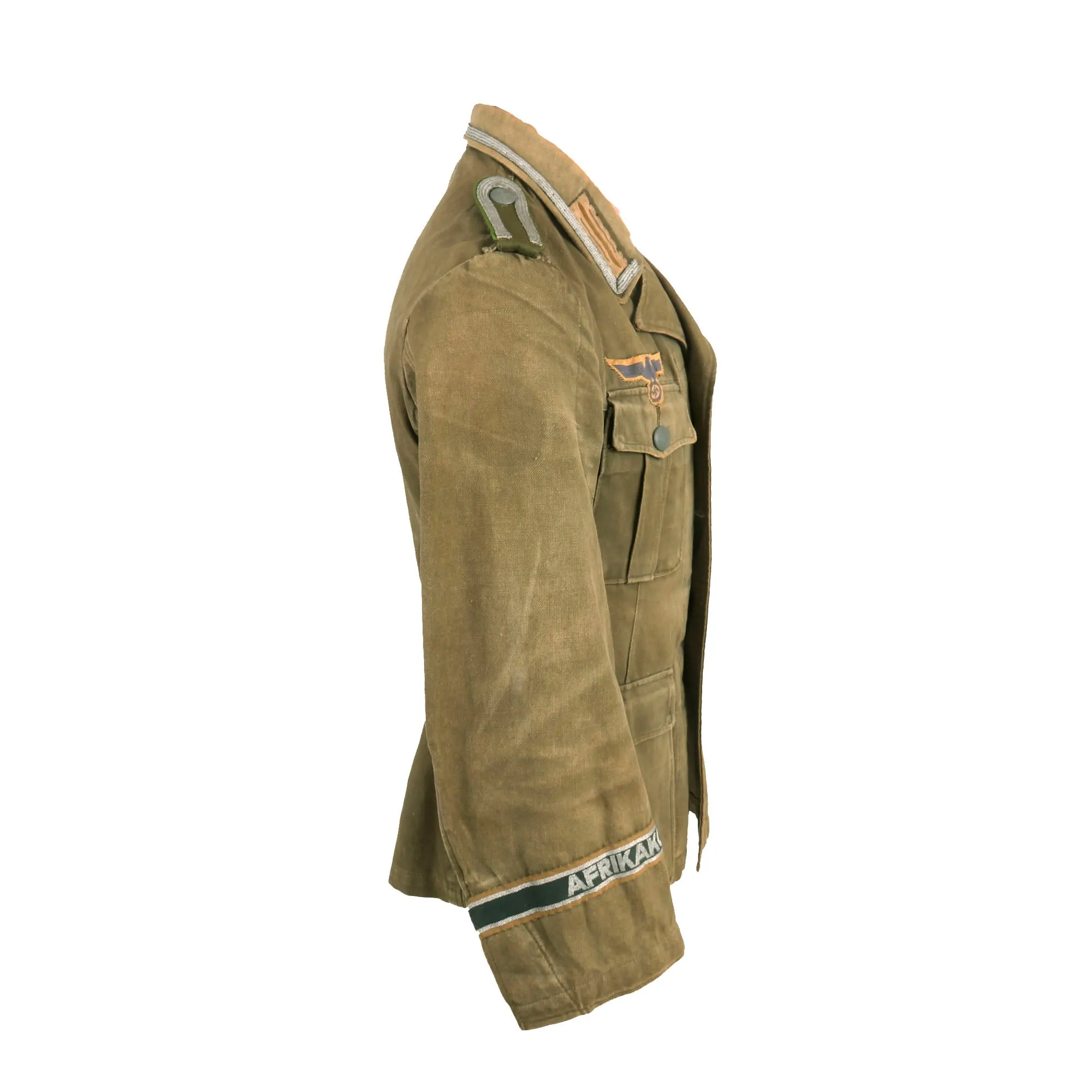 Original German WWII U.S. P.O.W. Afrika Korps Panzergrenadier NCO M41 Tropical Tunic with Post War Re-attached Insignia