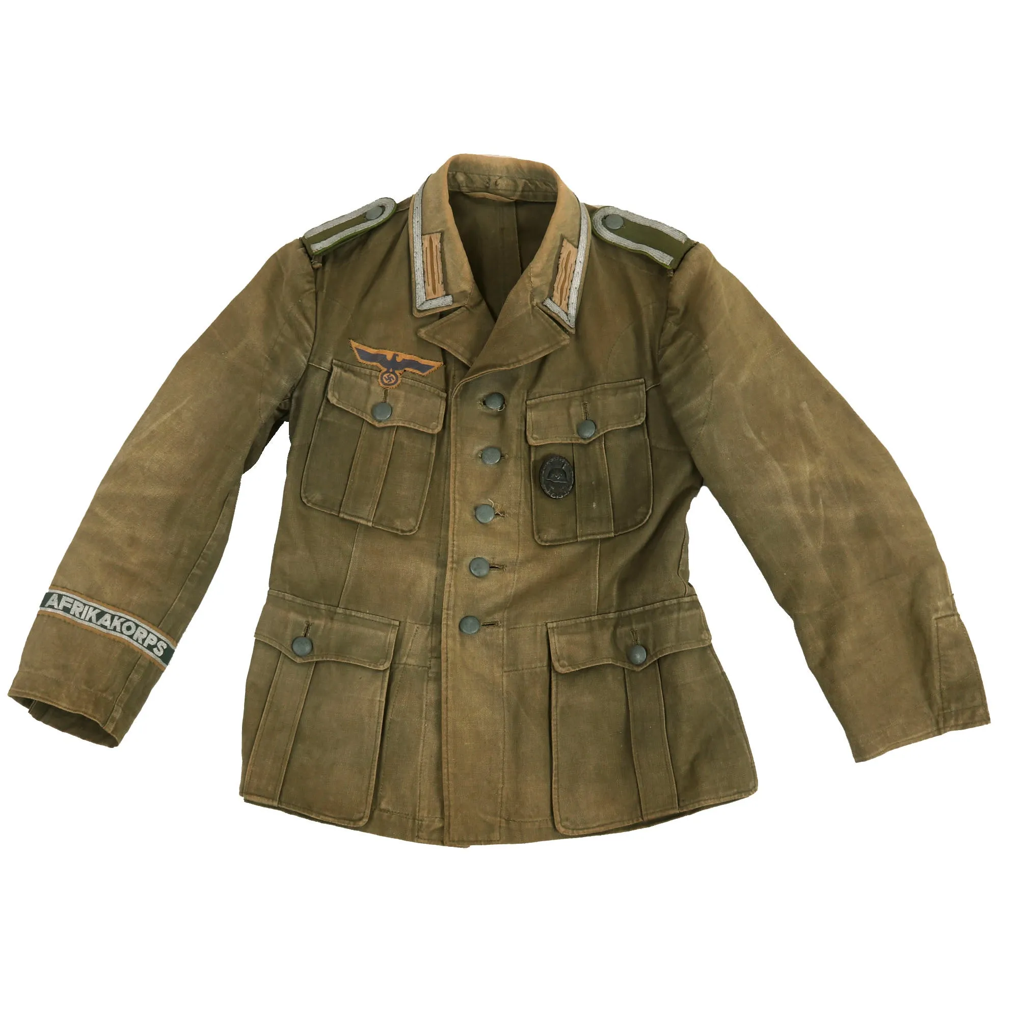 Original German WWII U.S. P.O.W. Afrika Korps Panzergrenadier NCO M41 Tropical Tunic with Post War Re-attached Insignia