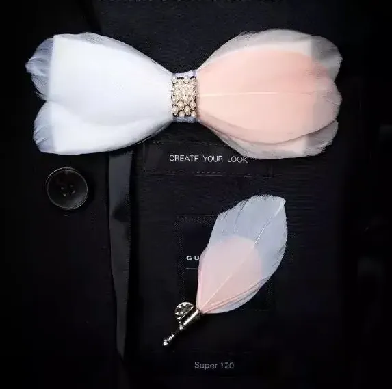 Pink Pearls Handmade Feather Bowtie