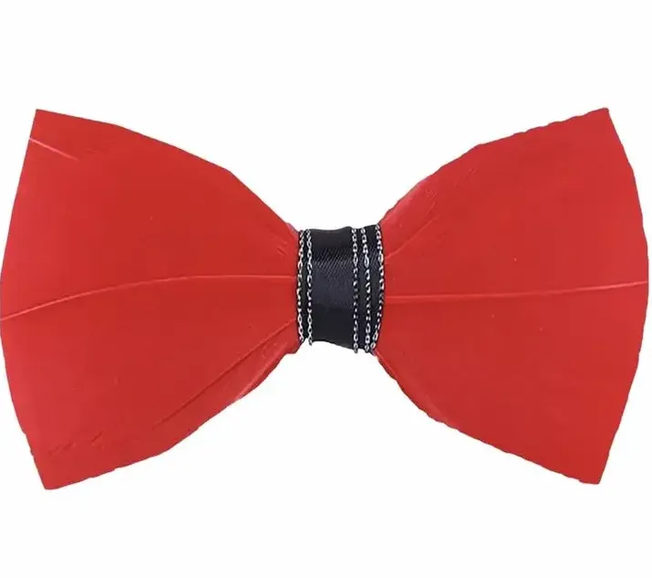 Red Handmade Feather Bowtie