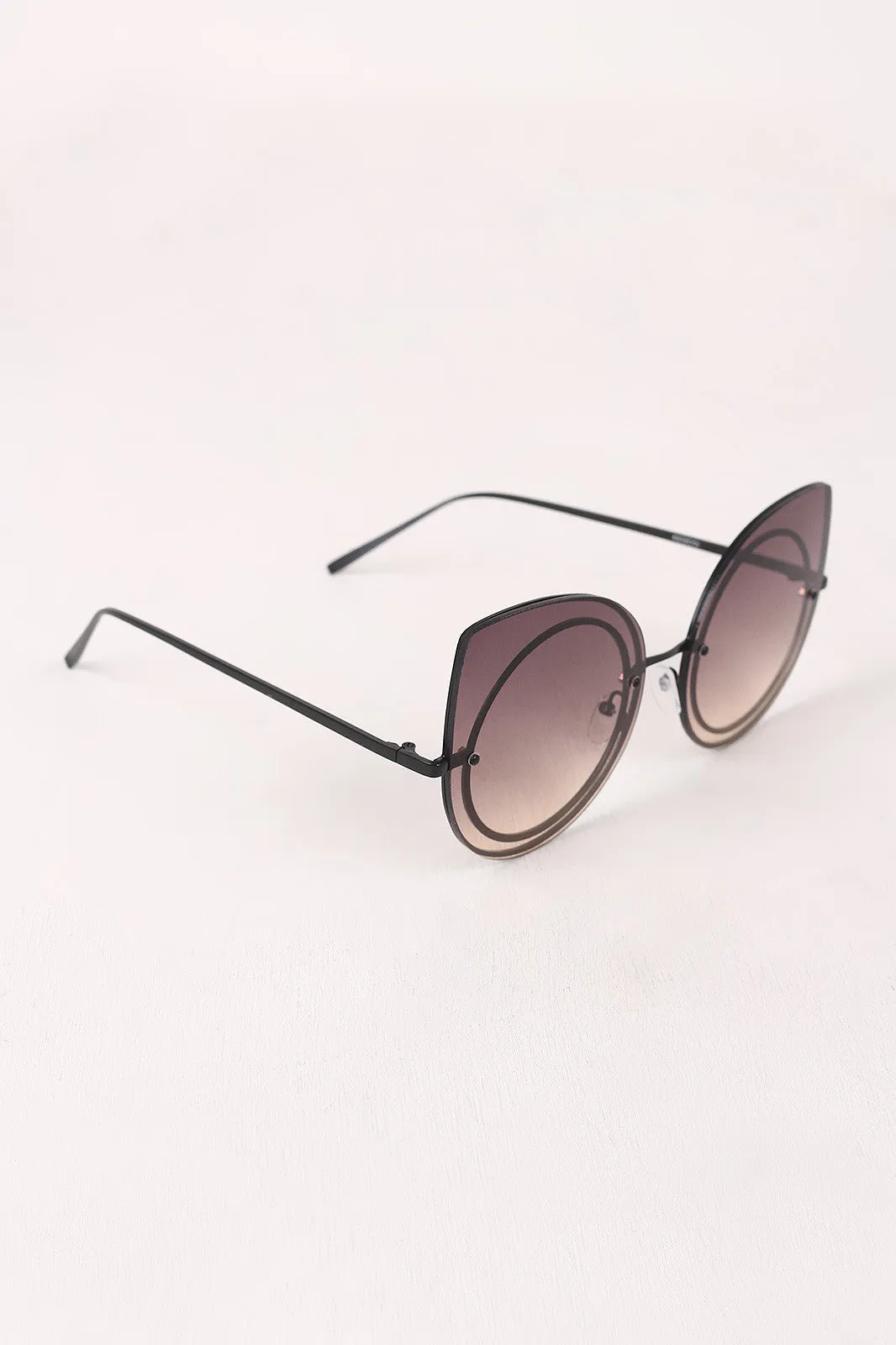 Sculpted Gradient Cat Eye Round Sunglasses