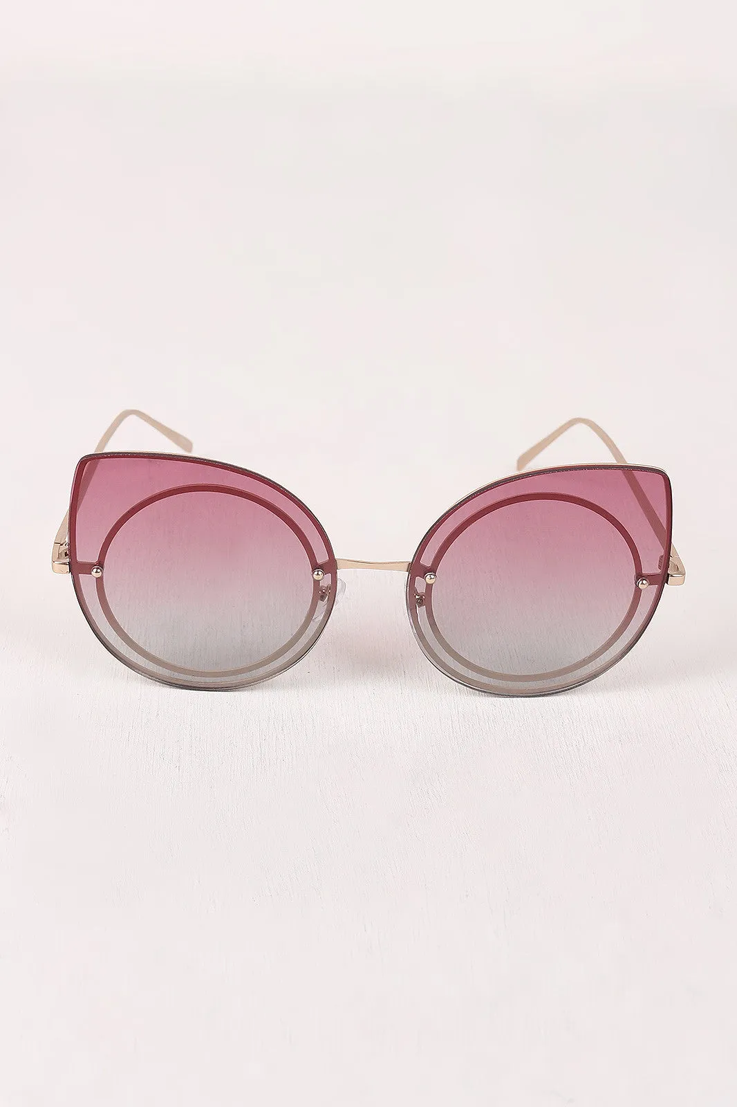 Sculpted Gradient Cat Eye Round Sunglasses