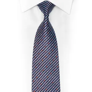 Silver Blue Geometric Design Rhinestone Silk Necktie With Silver Sparkles
