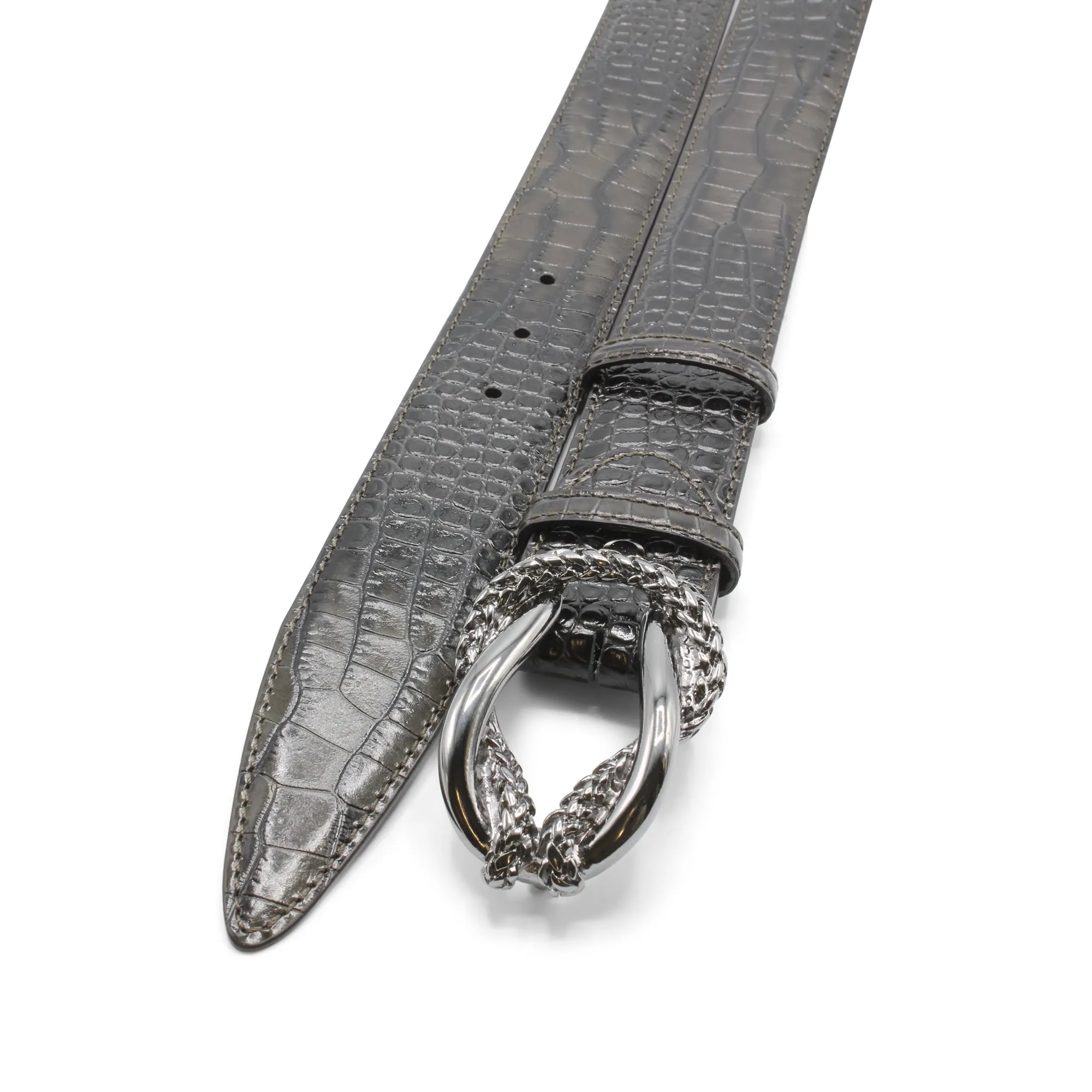 Smoke Grey Brush Off Effect Mock Croc Reef Knot Belt