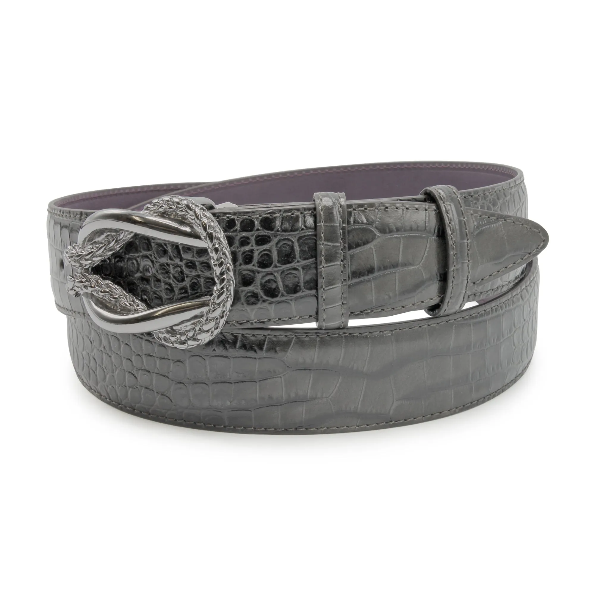 Smoke Grey Brush Off Effect Mock Croc Reef Knot Belt