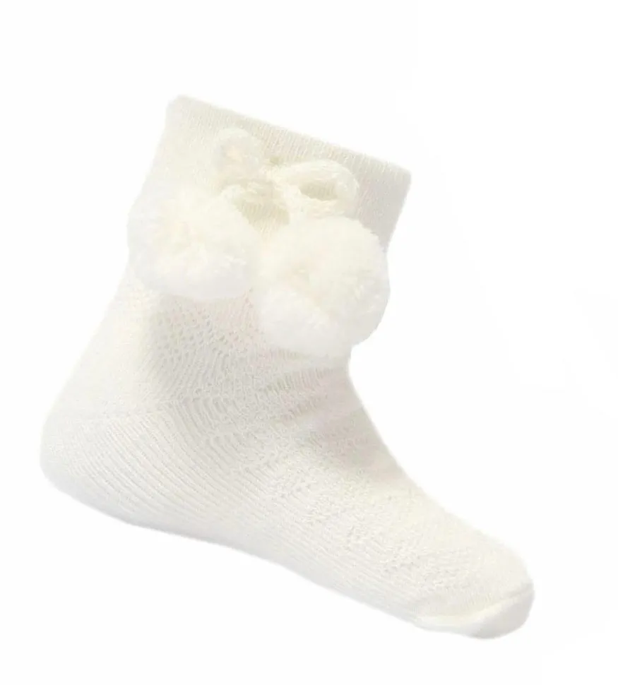 Soft Touch - ankle pompom socks cream