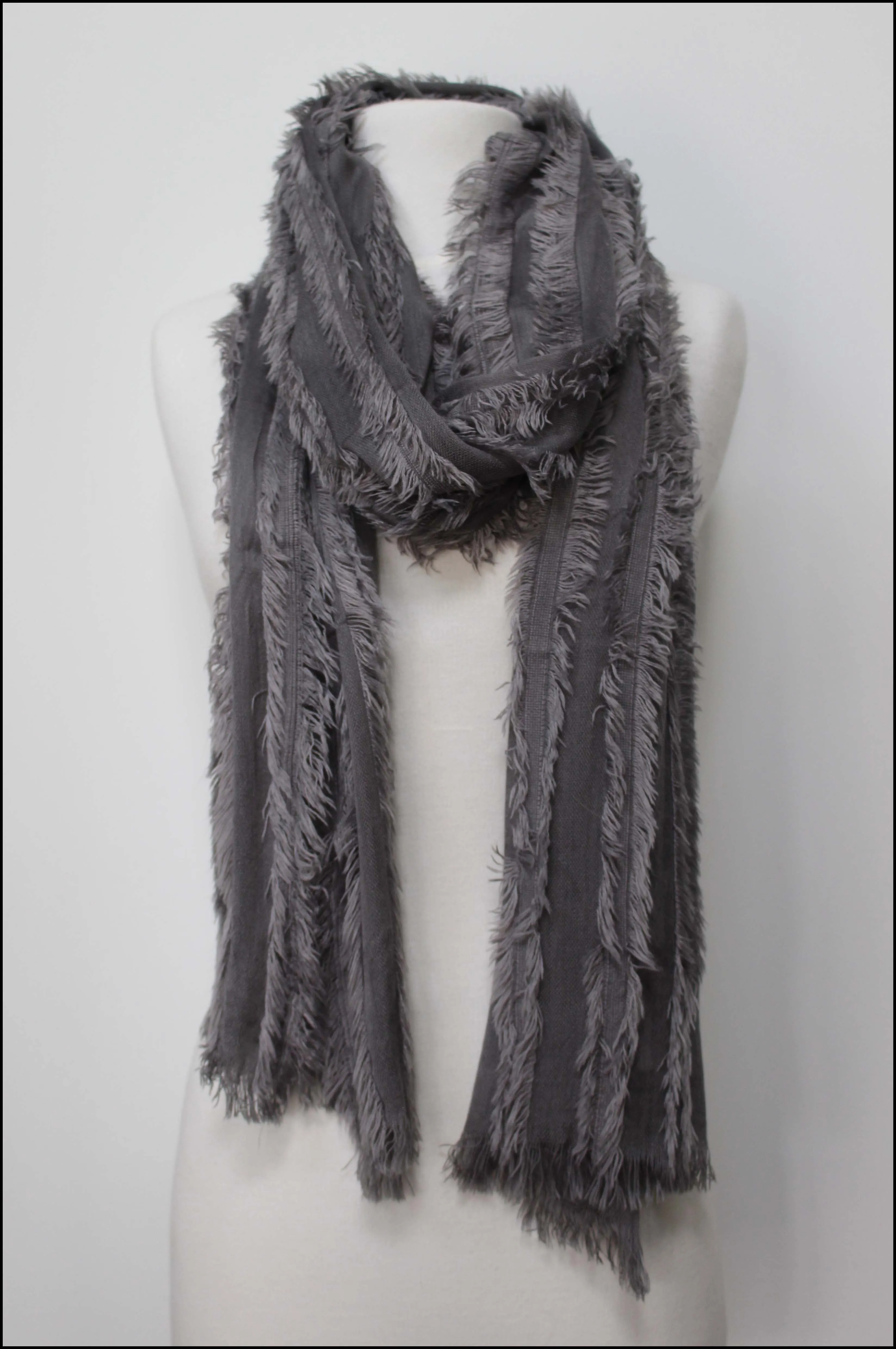 Striped Fringe Scarf with Frayed Detailing