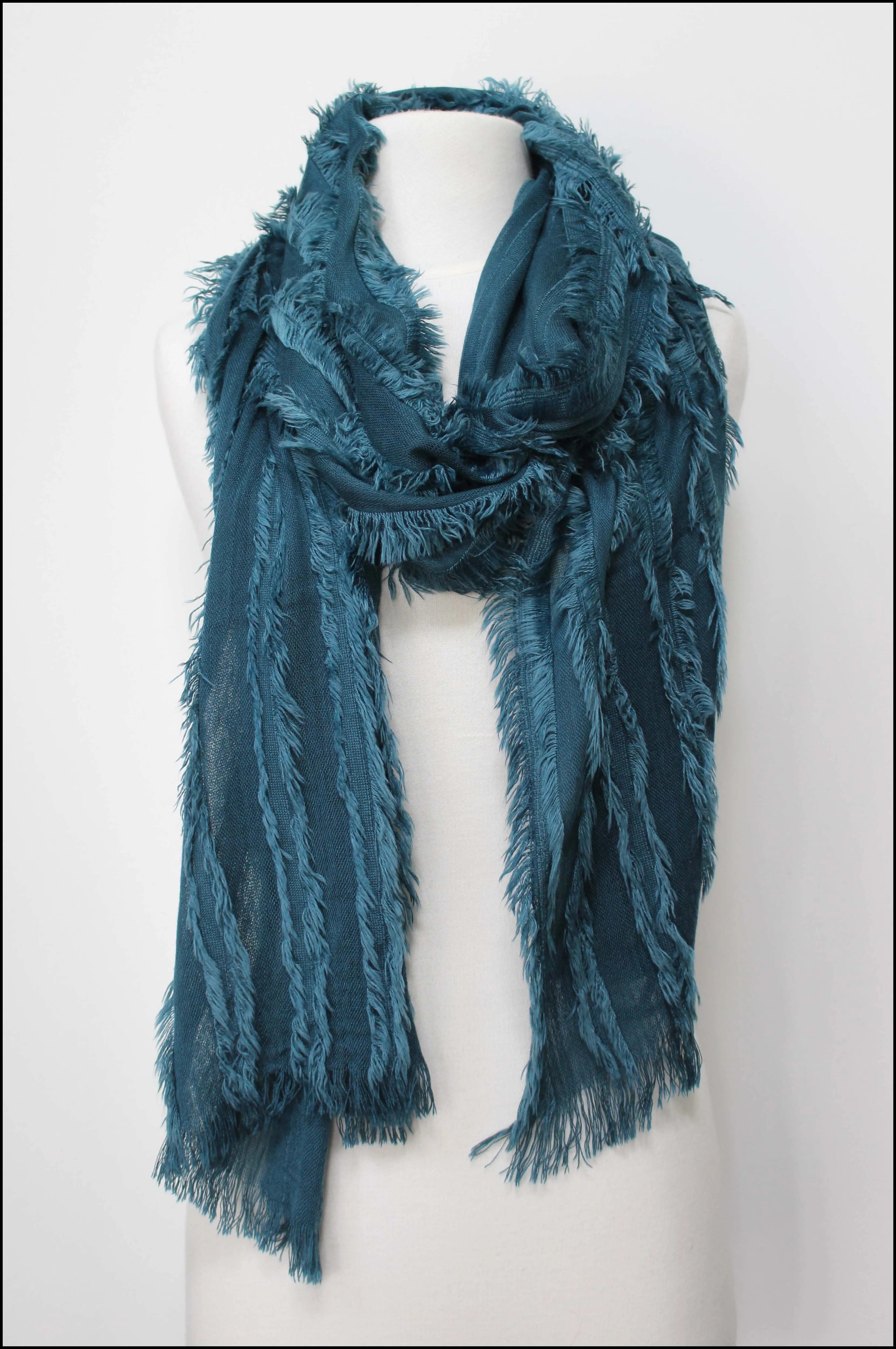 Striped Fringe Scarf with Frayed Detailing