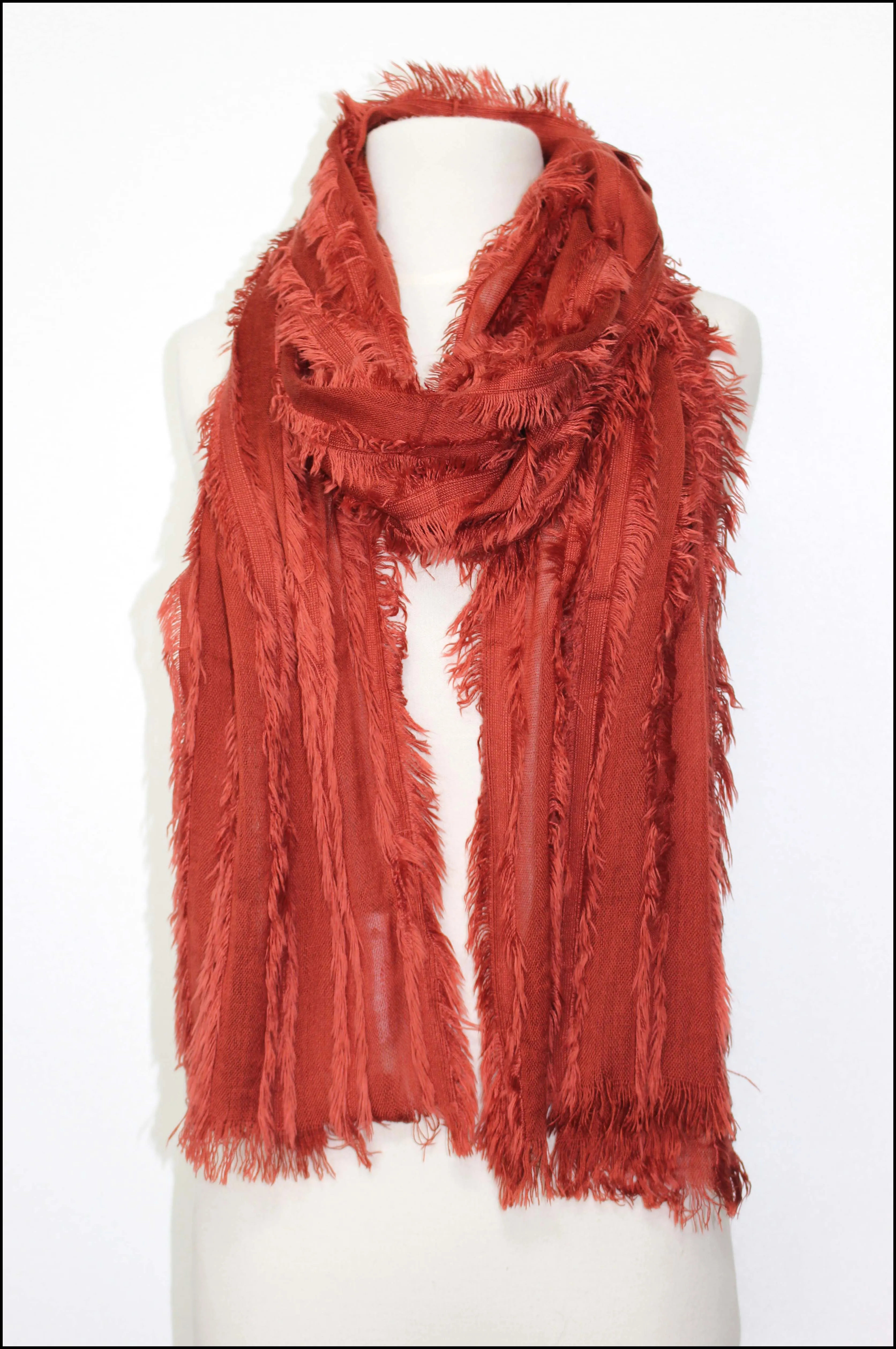 Striped Fringe Scarf with Frayed Detailing