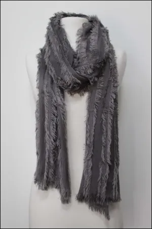 Striped Fringe Scarf with Frayed Detailing