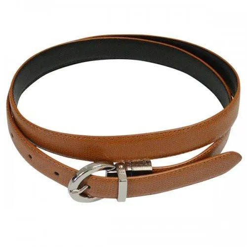 Tan and Black Leather Reversible Belt with Round Buckle