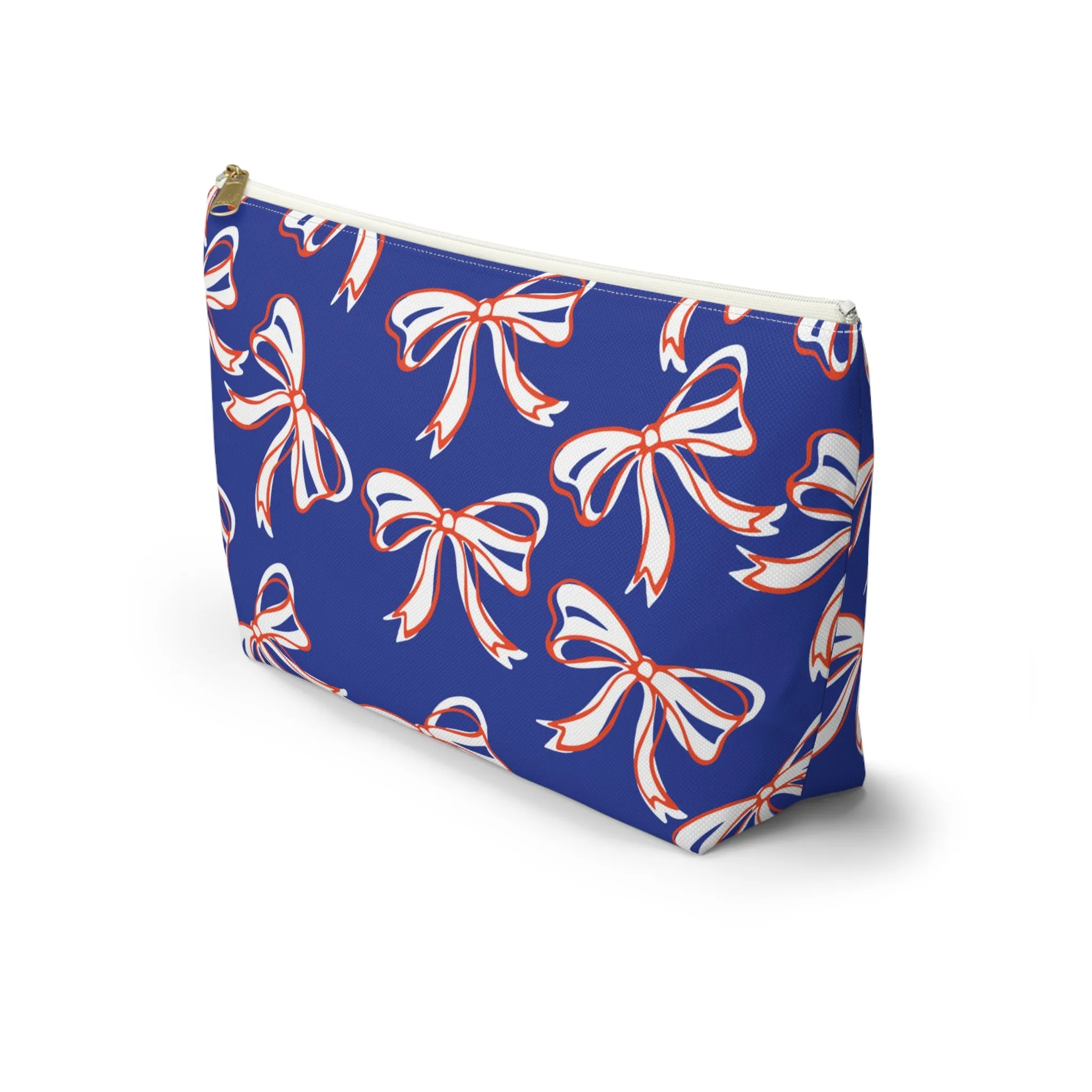 Trendy Bow Makeup Bag - Graduation Gift, Bed Party Gift, Acceptance Gift, College Gift, Florida Gators, UF, Blue and Orange