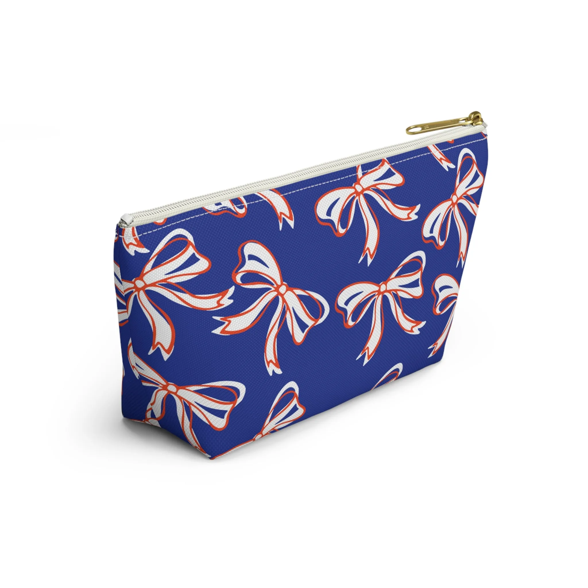 Trendy Bow Makeup Bag - Graduation Gift, Bed Party Gift, Acceptance Gift, College Gift, Florida Gators, UF, Blue and Orange