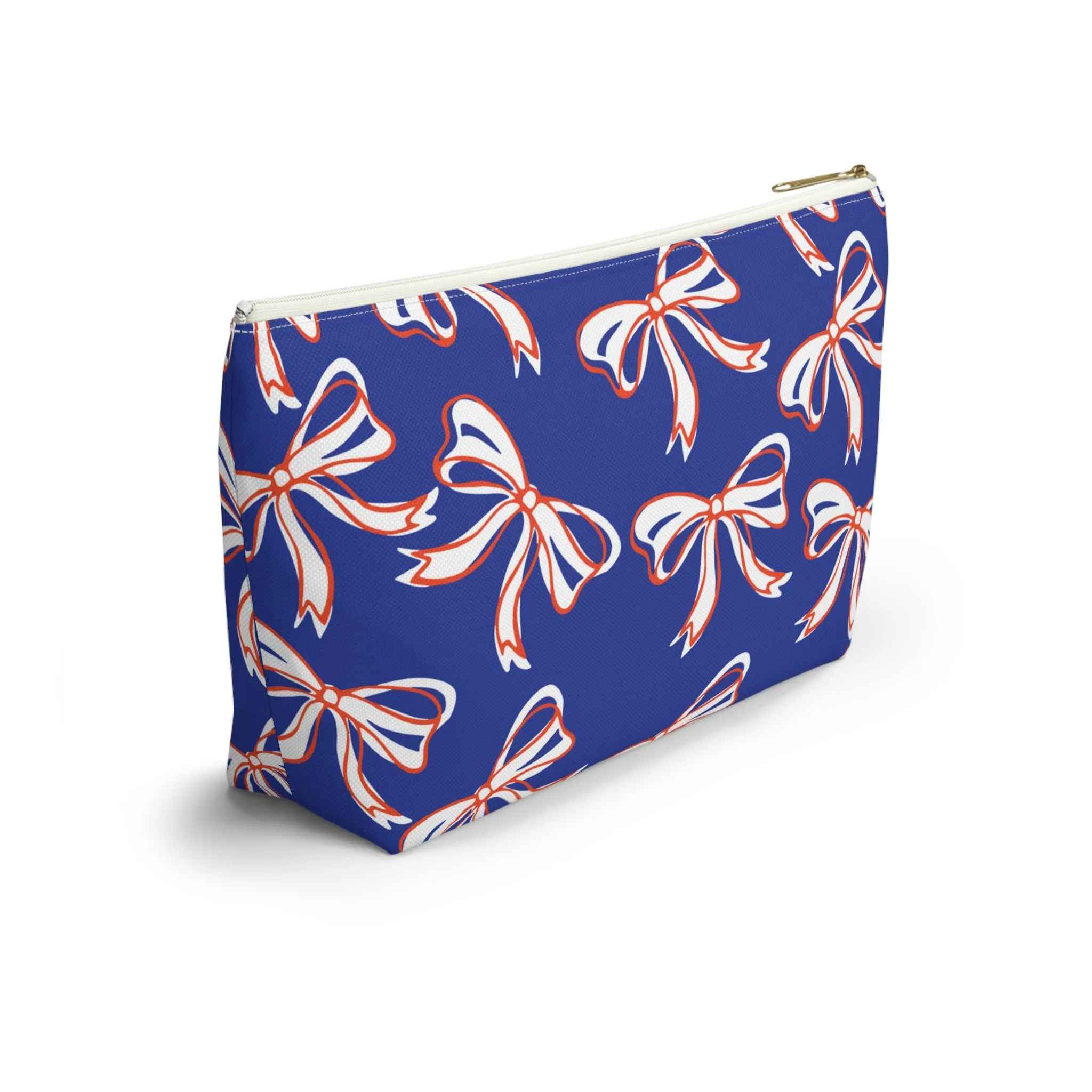 Trendy Bow Makeup Bag - Graduation Gift, Bed Party Gift, Acceptance Gift, College Gift, Florida Gators, UF, Blue and Orange