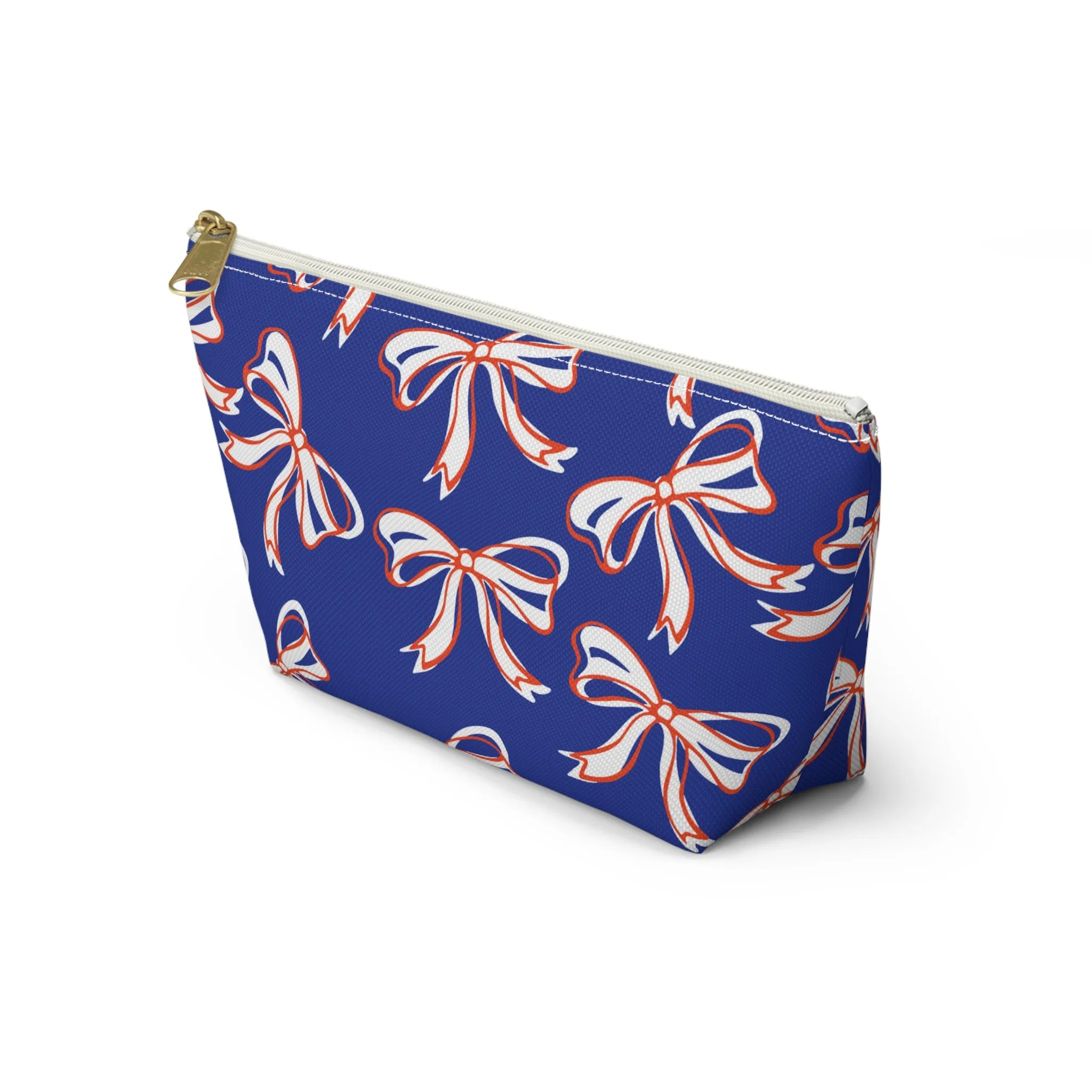 Trendy Bow Makeup Bag - Graduation Gift, Bed Party Gift, Acceptance Gift, College Gift, Florida Gators, UF, Blue and Orange