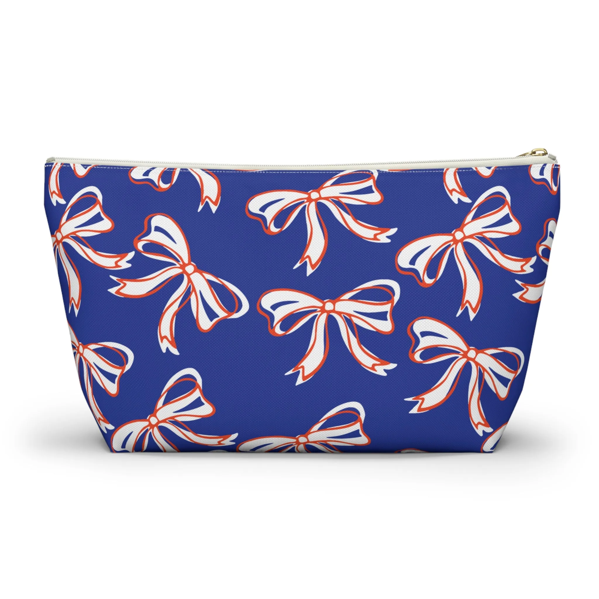 Trendy Bow Makeup Bag - Graduation Gift, Bed Party Gift, Acceptance Gift, College Gift, Florida Gators, UF, Blue and Orange
